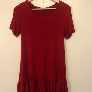 Red Short Sleeve Dress with Ruffles at Bottom